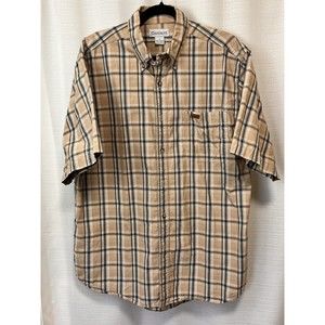 Carhartt Mens Size L Brown Plaid Shirt Cotton Button Up Western Short Sleeve